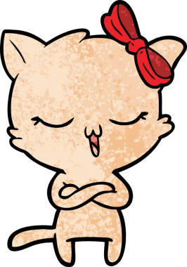 Bir insan tarafından çizilmiş kafasında yay olan çizgi film kedisi.