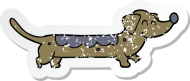 Bir insan tarafından çizilmiş bir karikatür köpeğinin sıkıntılı çıkartması.