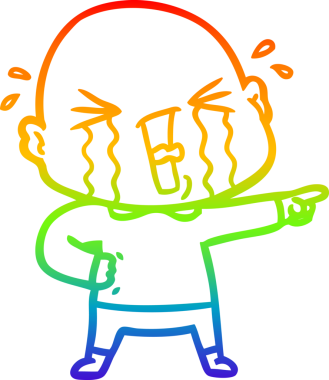 Bir insan tarafından çizilmiş ağlayan kel bir adamın çizgi çizimi.