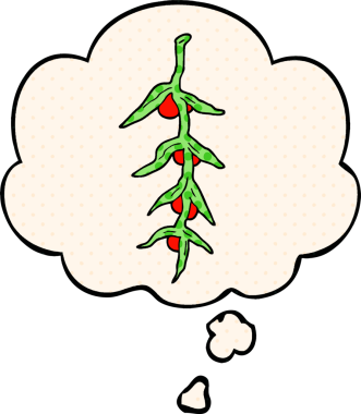 Çizgi roman tarzında bir insan tarafından çizilmiş düşünce baloncuklu çizgi film bitkisi.