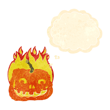 Bir insan tarafından çizilmiş, balkabağını yakan bir çizgi film.