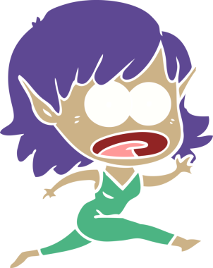 Düz renkli çizgi film bir insan tarafından çizilmiş elf kızı şok etti.