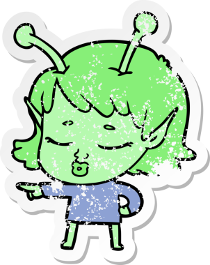 Bir insan tarafından çizilmiş uzaylı kız çizgi filminin sıkıntılı çıkartması.