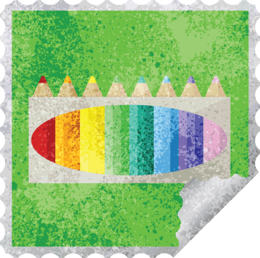 Bir insan tarafından çizilmiş bir sürü renkli kalem etiketi.