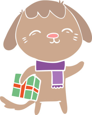 Bir insan tarafından çizilmiş mutlu düz renkli çizgi film köpeği.