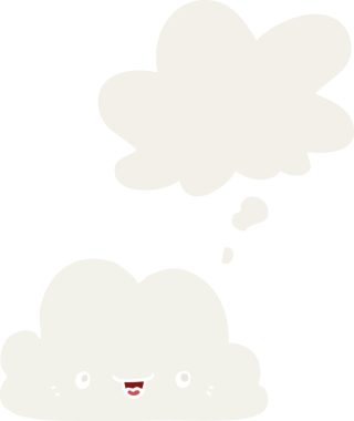 Düşünce baloncuğu olan sevimli çizgi film bulutu bir insan tarafından çizilmiş.