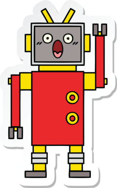 Bir insan tarafından çizilmiş şirin çizgi film robotunun çıkartması.