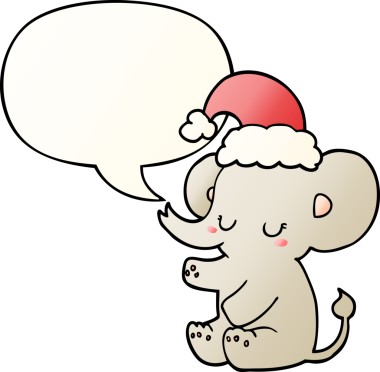 Bir insan tarafından çizilmiş hoş bir noel fili konuşma baloncuğu ile.