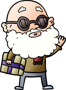 Çizgi film meraklısı, sakallı, güneş gözlüklü ve bir insan tarafından çizilmiş.