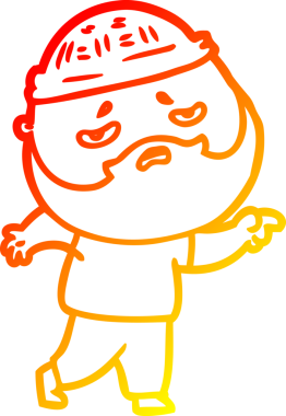 İnsan tarafından çizilmiş sakallı, endişeli bir çizgi film karakteri.