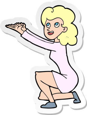 Bir insan tarafından çizilmiş bir karikatür kadın sunum jestinin çıkartması