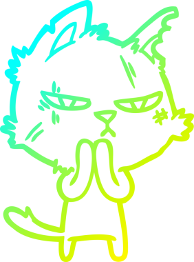 Bir insan tarafından çizilmiş sert bir çizgi film kedisinin soğuk gradyan çizimi