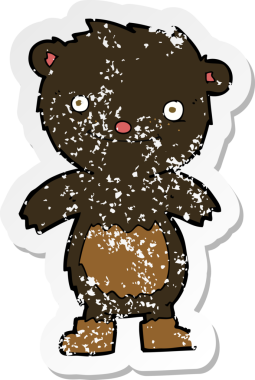 Bir insan tarafından çizilmiş çizme giymiş oyuncak ayının gerilmiş çıkartması.