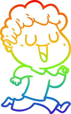 Gökkuşağı gradyan çizgisi bir insan tarafından çizilmiş gülen bir karikatür adamın çizimi