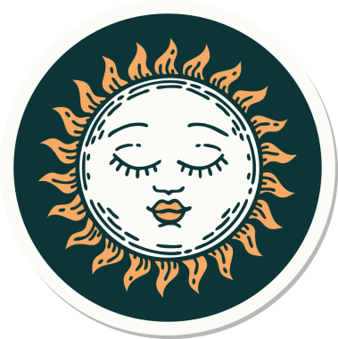 Bir insan tarafından çizilmiş geleneksel güneş şeklinde dövme çıkartması.