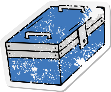 İnsan eliyle çizilmiş metal bir alet kutusunun çizilmiş karikatürü.