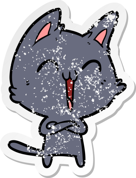 Bir insan tarafından miyavlanan mutlu çizgi film kedisinin sıkıntılı çıkartması.