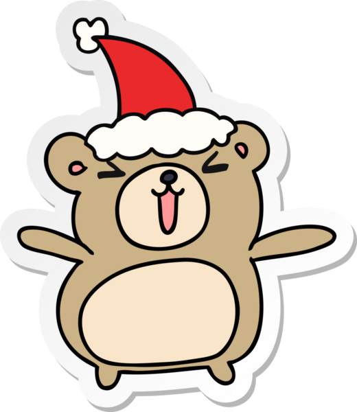 Bir insan tarafından çizilmiş Kawaii ayısının el çizimi Noel çıkartması.