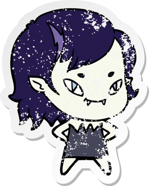 Bir insan tarafından çizilmiş, karikatür dostu vampir bir kızın sıkıntılı çıkartması.