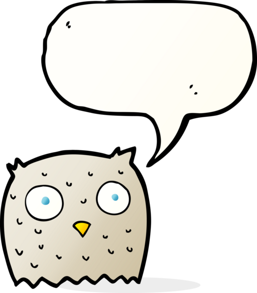 bir insan tarafından çizilmiş konuşma baloncuklu bir baykuş.