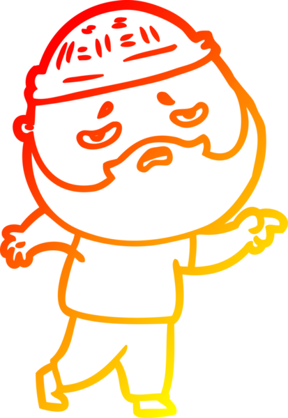 İnsan tarafından çizilmiş sakallı, endişeli bir çizgi film karakteri.