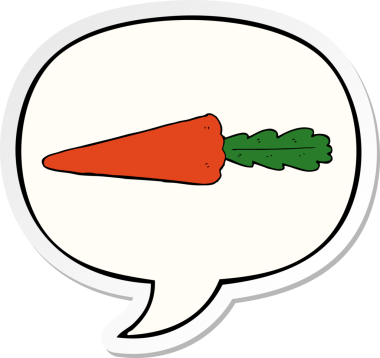 Bir insan tarafından çizilmiş konuşma balonu çıkartmalı havuç.