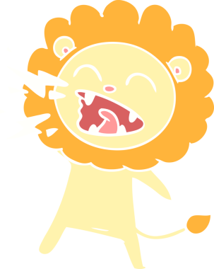 Düz renkli karikatür kükreyen aslan bir insan tarafından çizilmiş.