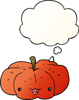 Düşünce baloncuklu çizgi film balkabağı bir insan tarafından çizilmiş.