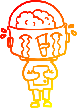 Bir insan tarafından çizilmiş, karikatür ağlayan robot çizimi.