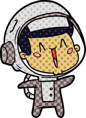 Bir insan tarafından çizilmiş mutlu astronot çizgi filmi.