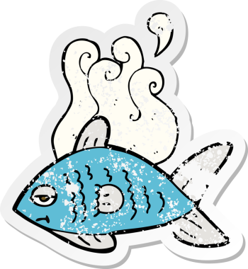 Bir insan tarafından çizilmiş komik bir balığın gerilimli çıkartması.