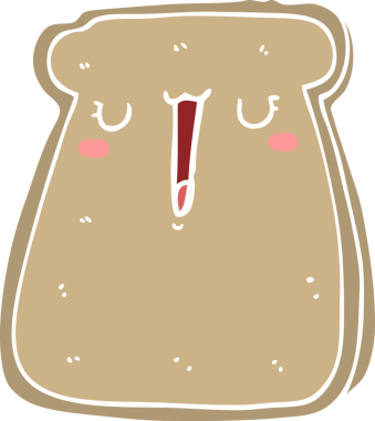 Bir insan tarafından çizilmiş düz renkli çizgi film tostu.