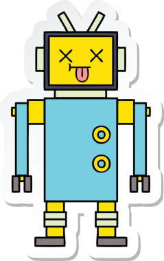 Bir insan tarafından çizilmiş şirin çizgi film robotunun çıkartması.