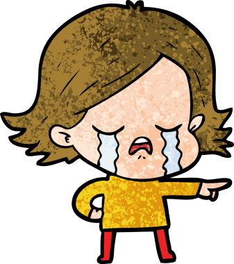 Çizgi filmdeki kız ağlıyor ve bir insan tarafından çiziliyor.