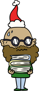 El çizgisi, sakallı ve Noel Baba şapkası takan endişeli bir adamın insan tarafından çizilmiş bir çizimi.