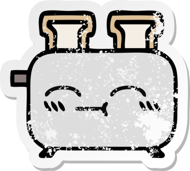 Bir insan tarafından çizilmiş bir ekmek kızartma makinesinin hüzünlü çıkartması.