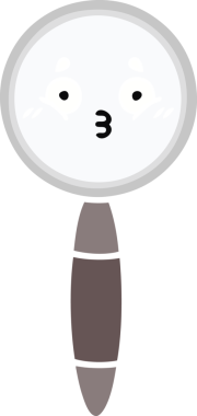 Bir insanın çizdiği büyüteçin düz renkli retro karikatürü