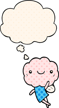 Bir insan tarafından çizilmiş çizgi roman tarzında düşünce baloncuğu olan sevimli bulut kafalı yaratık.