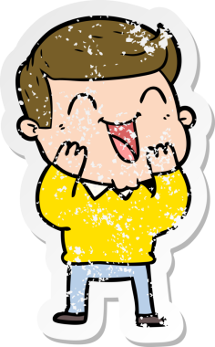 Bir insan tarafından çizilmiş gülen karikatür adamın sıkıntılı çıkartması.