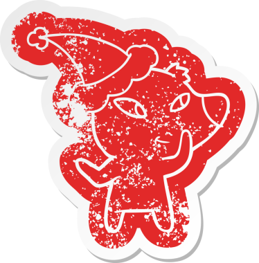 Sevimli çizgi film, insan tarafından çizilmiş Noel Baba şapkası takan ayı çıkartması.