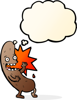 Bir insan tarafından çizilmiş düşünce baloncuklu çizgi film sosisi.