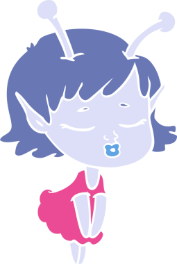 Tatlı uzaylı kız düz renkli çizgi film bir insan tarafından çizilmiş.