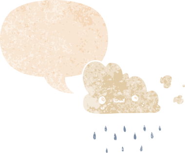 Bir insan tarafından çizilmiş grunge sıkıntılı retro desenli konuşma baloncuklu çizgi film fırtına bulutu