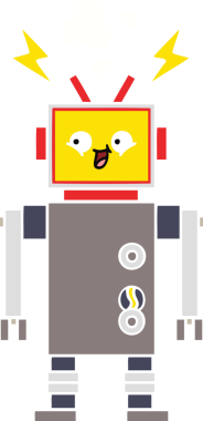 Bir insan tarafından çizilmiş düz renkli bir robot karikatürü