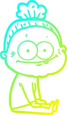 Bir insan tarafından çizilmiş, mutlu, yaşlı bir kadının çizimi.