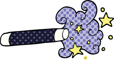 Bir insan tarafından çizilmiş çizgi roman tarzı bir sihirbaz asası.