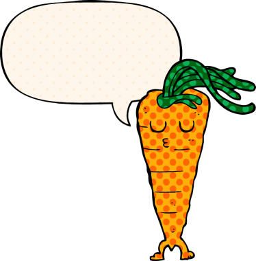 Bir insan tarafından çizilmiş çizgi roman tarzında konuşma balonu olan havuç.