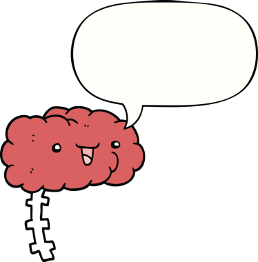 Bir insan tarafından çizilmiş mutlu bir çizgi film beyni.