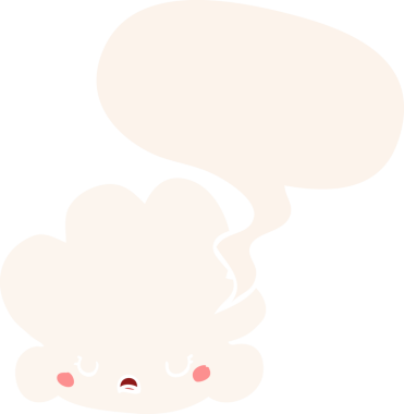 Konuşma baloncuğu olan sevimli çizgi film bulutu bir insan tarafından çizilmiş.