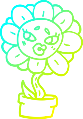 Bir insan tarafından çizilmiş bir çiçek saksının soğuk gradyan çizgisi.